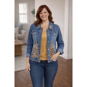 Laura Ashley Denim Jacket Women's Size Small Embroidered Floral Western Boho